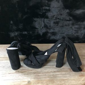 Jeffrey Campbell Blk Suede Wrap up Platform Heels